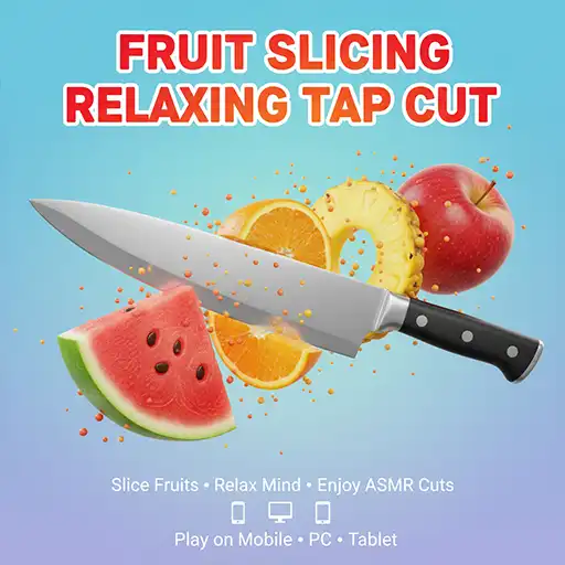 Fruit Slicing Relaxing Tap Cut game icon with knife slicing watermelon, orange, pineapple, and apple