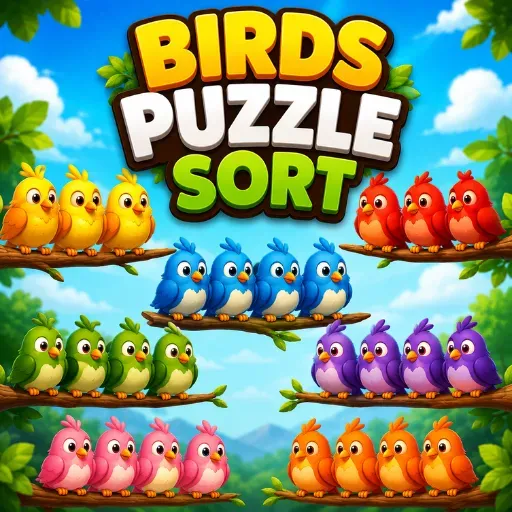 Birds Puzzle Sort game featuring colorful birds sorted on tree branches in a relaxing bird sorting puzzle challenge