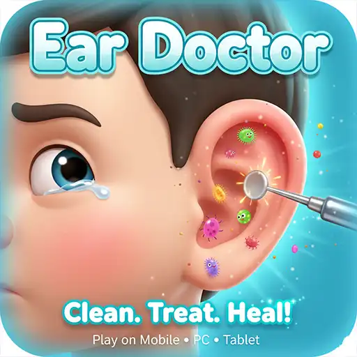 Ear Doctor game icon featuring a child receiving an ear cleaning and treatment in a fun medical simulation game.