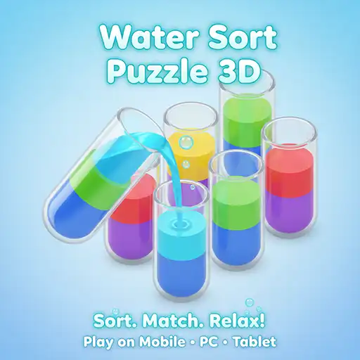 Water Sort Puzzle 3D game icon with colored liquid layers in test tubes being poured