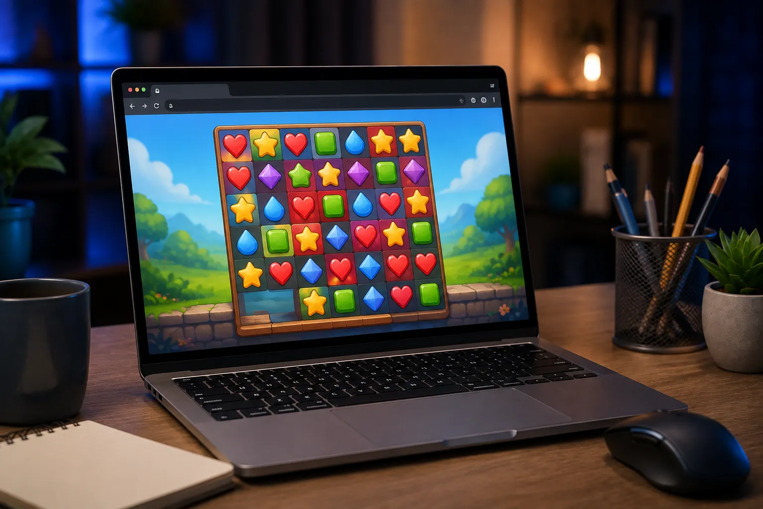 Playing a free puzzle game online in a web browser
