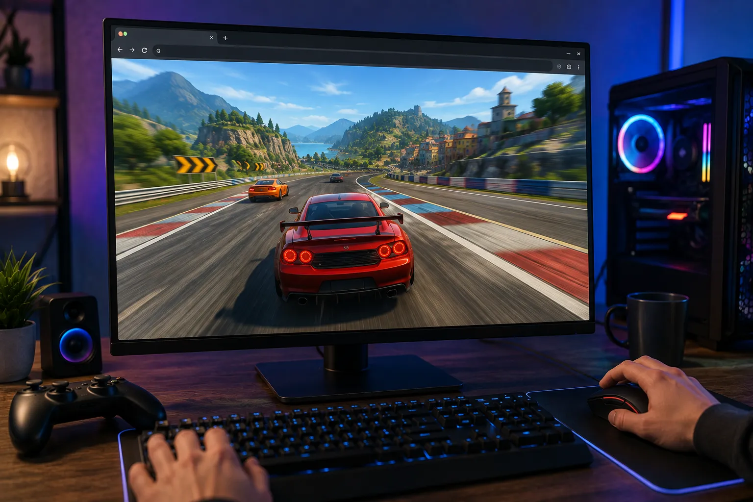Playing a free online racing game directly in a browser