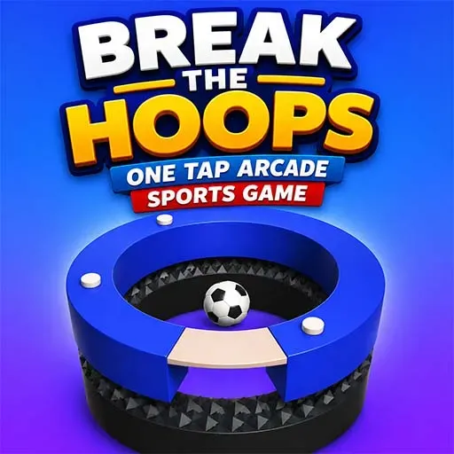 Break the Hoops game icon featuring a soccer ball inside a circular hoop with a colorful arcade-style background