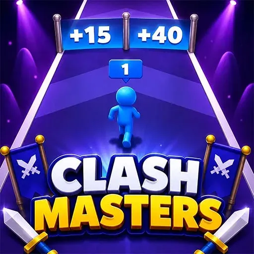 Clash Masters game featuring a stickman warrior running through multiplier gates to build a powerful army for epic battle challenges