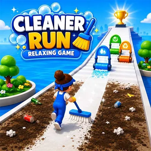 Cleaner Run Relaxing Game featuring a character cleaning dirty paths and collecting upgrades in a fun and satisfying arcade runner challenge