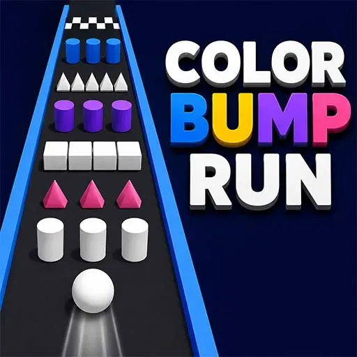 Color Bump Run game icon featuring a white ball rolling toward colorful obstacles on a track