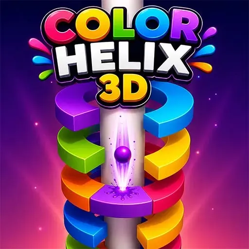 Color Helix 3D game featuring a bouncing ball smashing colorful helix tower platforms in a fun 3D arcade challenge