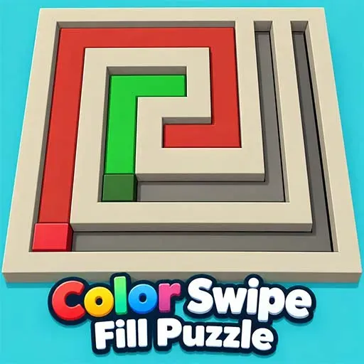 Color Swipe Fill Puzzle game icon featuring a red and green path winding through a geometric maze on a square puzzle board.