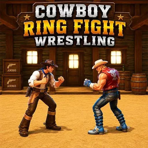 Cowboy Ring Fight Wrestling game icon featuring two cowboys fighting in a western arena