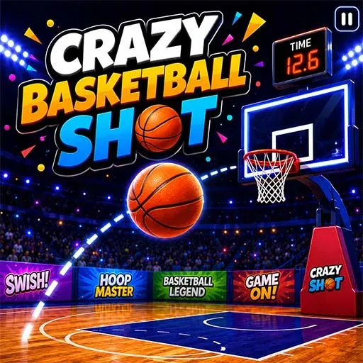 Crazy Basketball Shot game featuring basketball trick shots, precision shooting, and fast-paced arcade sports gameplay in a packed arena