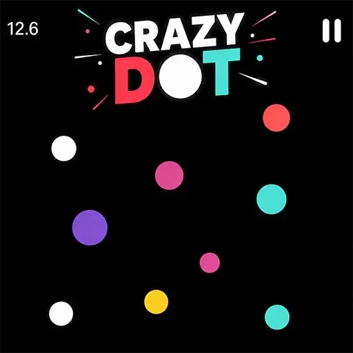 Crazy Dot game featuring colorful dots, fast reflex gameplay, and an endless arcade challenge on a minimalist black background