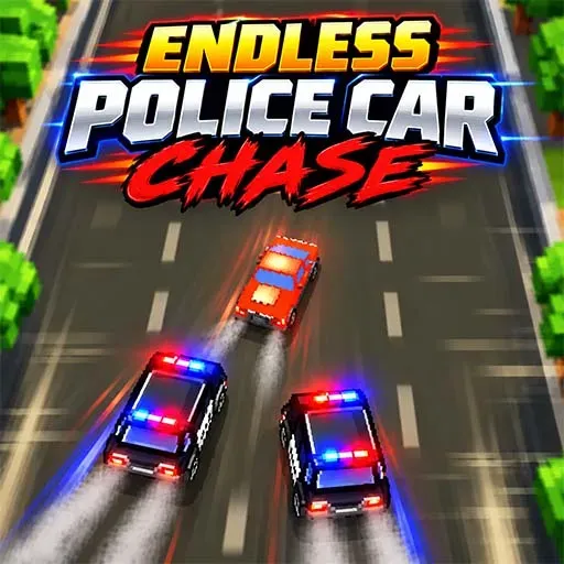 Endless Police Car Chase game icon featuring a red car being pursued by two police cars with flashing lights on a city road.