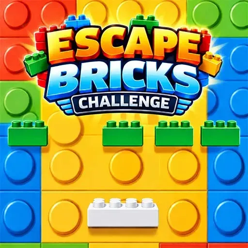 Escape Bricks Challenge game featuring colorful building blocks and a white brick on a bright block-patterned background.