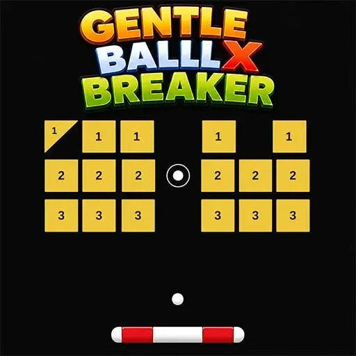 Gentle BallX Breaker game featuring a paddle bouncing a ball to break numbered blocks in a classic arcade brick breaker challenge