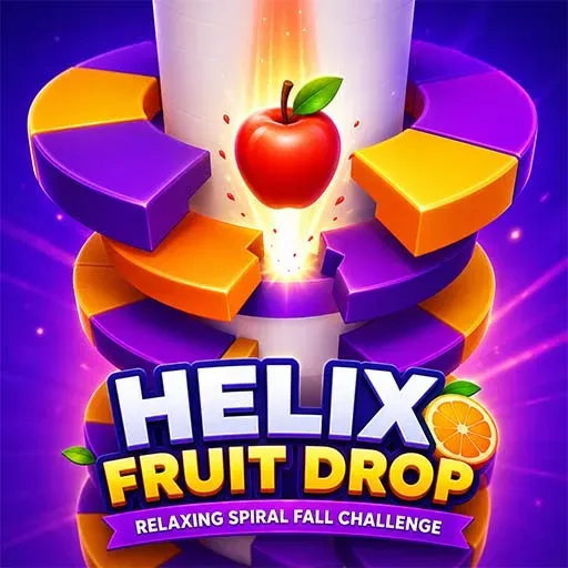 Helix Fruit Drop Relaxing Spiral Fall Challenge game icon featuring an apple falling through colorful spiral platforms