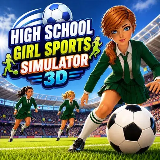 High School Girl Sports Simulator 3D game featuring schoolgirls competing in soccer and athletic sports inside a realistic stadium