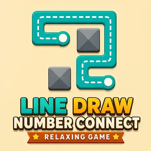 "Line Draw Number Connect Relaxing Game icon featuring a path-drawing puzzle with numbered connection routes, obstacles, and a minimalist brain-training design."