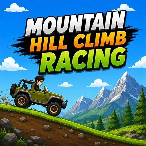 Mountain Hill Climb Racing game icon featuring a jeep climbing a steep mountain trail
