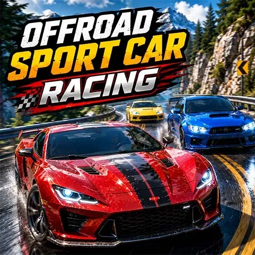 Offroad Sport Car Racing game icon featuring sports cars racing on a winding mountain road