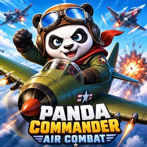 Panda Commander Air Combat game icon featuring a panda pilot flying a fighter plane during an aerial battle