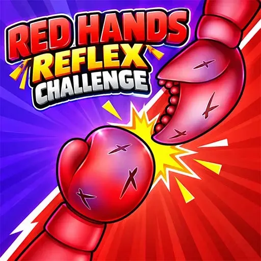 Red Hands Reflex Challenge game icon featuring two red cartoon hands striking each other against a vibrant purple and red background with dynamic impact effects.