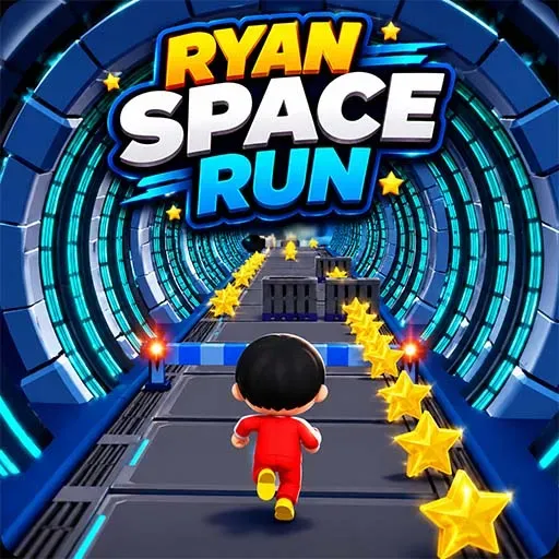 Ryan Space Run game icon featuring a boy running through a futuristic space tunnel while collecting glowing yellow stars