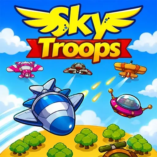 Sky Troops game icon featuring colorful fighter aircraft and flying enemies in an aerial combat scene
