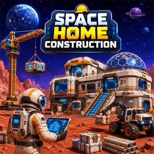 Space Home Construction game icon featuring an astronaut building a futuristic base on Mars