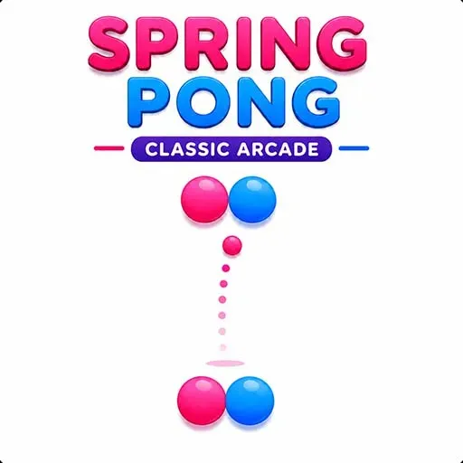 Spring Pong Classic Arcade game icon featuring pink and blue balls bouncing vertically with a dotted motion trail