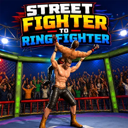 Street Fighter to Ring Fighter game icon featuring two wrestlers fighting inside a ring
