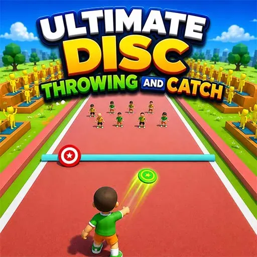 Ultimate Disc Throwing and Catch Challenge game featuring players throwing and catching flying discs in a fun sports arcade challenge